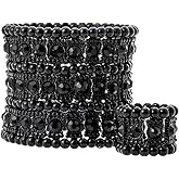 YACQ Women's Multilayer Wide Stretch Cuff Bracelets Fit Various Wrist Sizes - Soft Elastic Band - Lead & Nickle Free