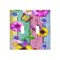 Rustic Colorful Butterfly Sunflower Rainbow Wood