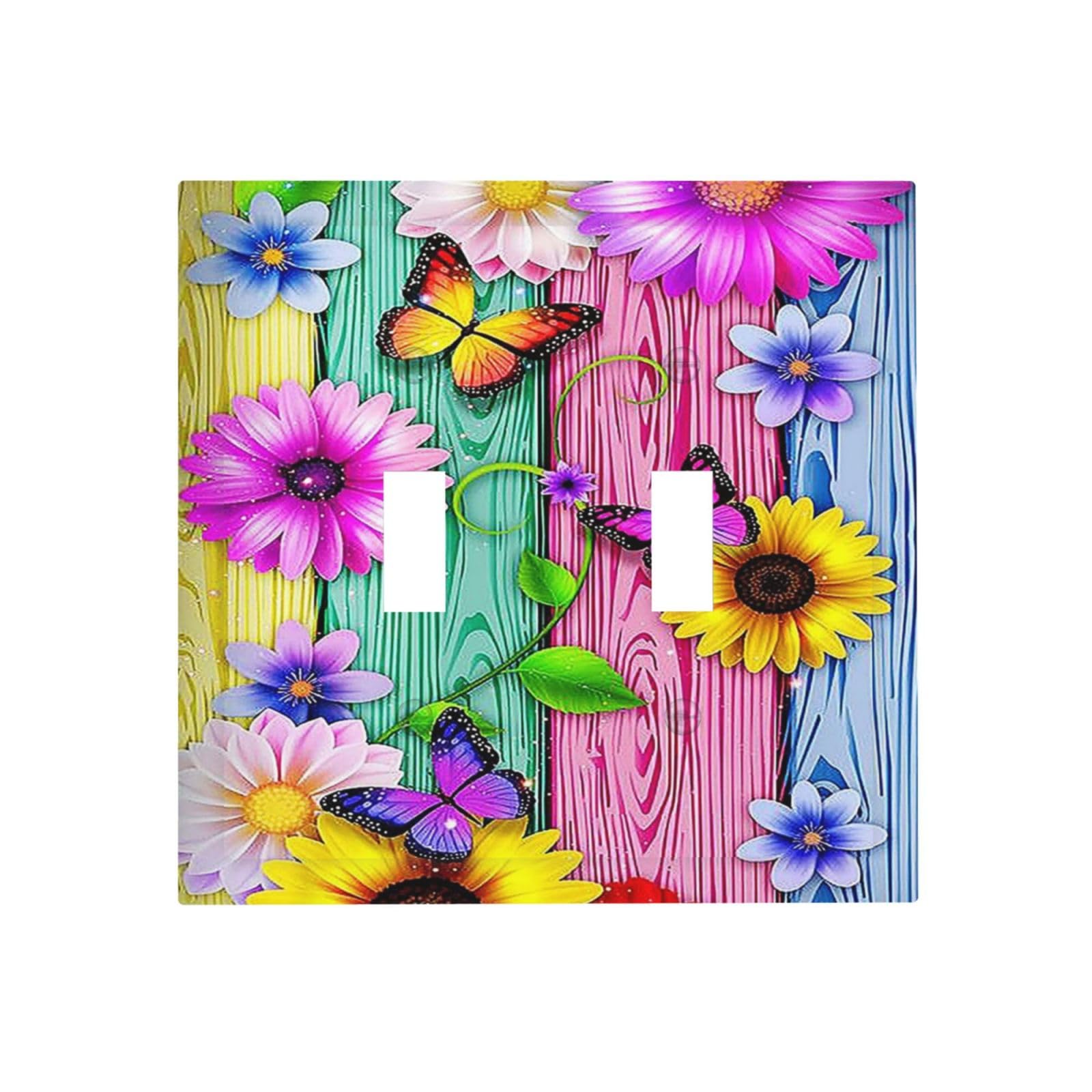 Rustic Colorful Butterfly Sunflower Rainbow Wood