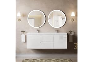 AHCEDARS 60 Inch Floating Double Undermount Sink Wall Mounted Bathroom Storage Vanity Cabinet of 2 Drawers and Doors, 60inch, White