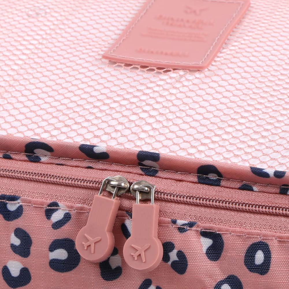  | Luggage Cubes, Mossio 7 Pack Lightweight Toiletry Organizer Space Saver Travel Accessories Pink Leopard | Packing Organizers
