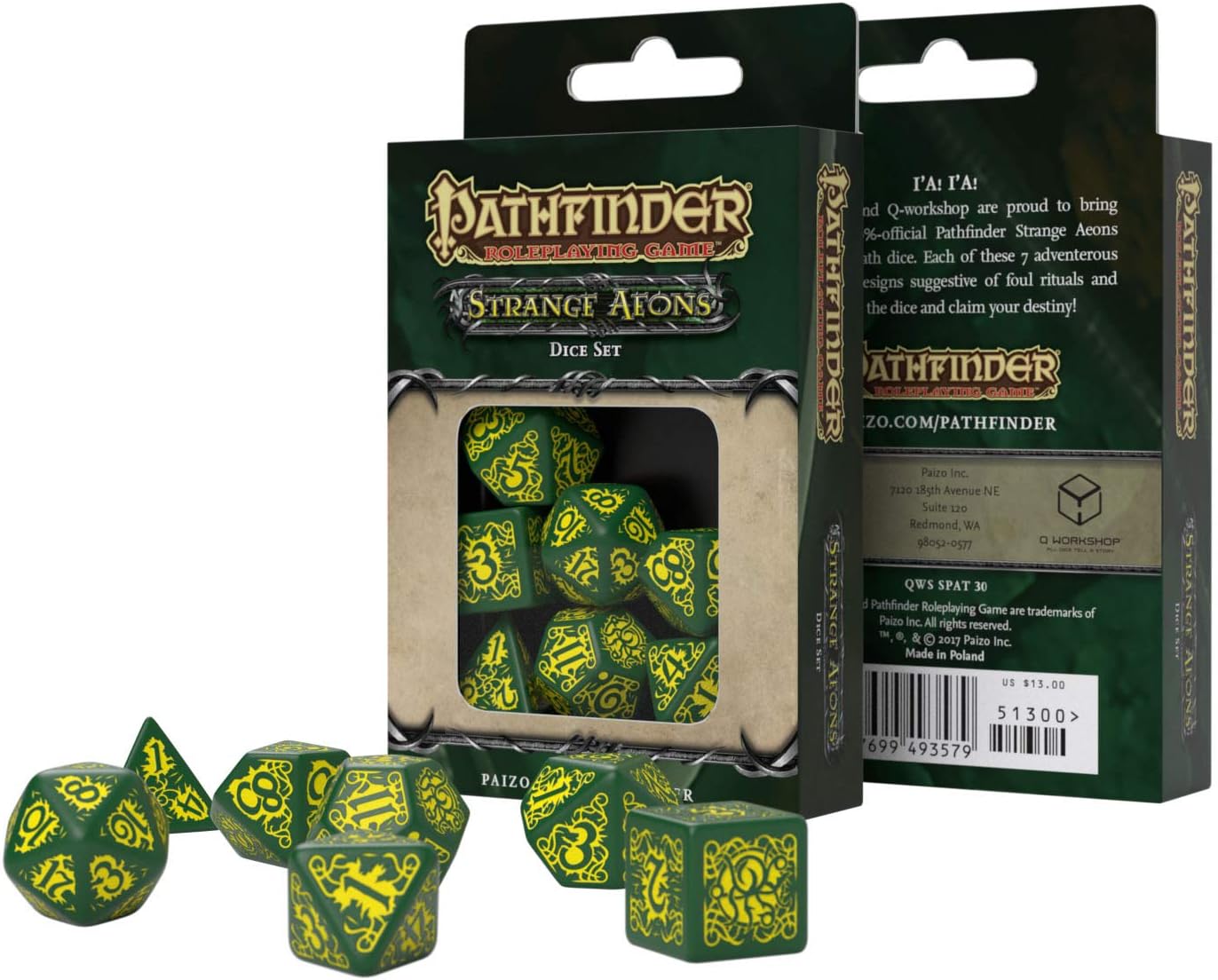 Q WORKSHOP Pathfinder Strange Aeons Rpg Ornamented Dice Set 7 Polyhedral Pieces - Image 3