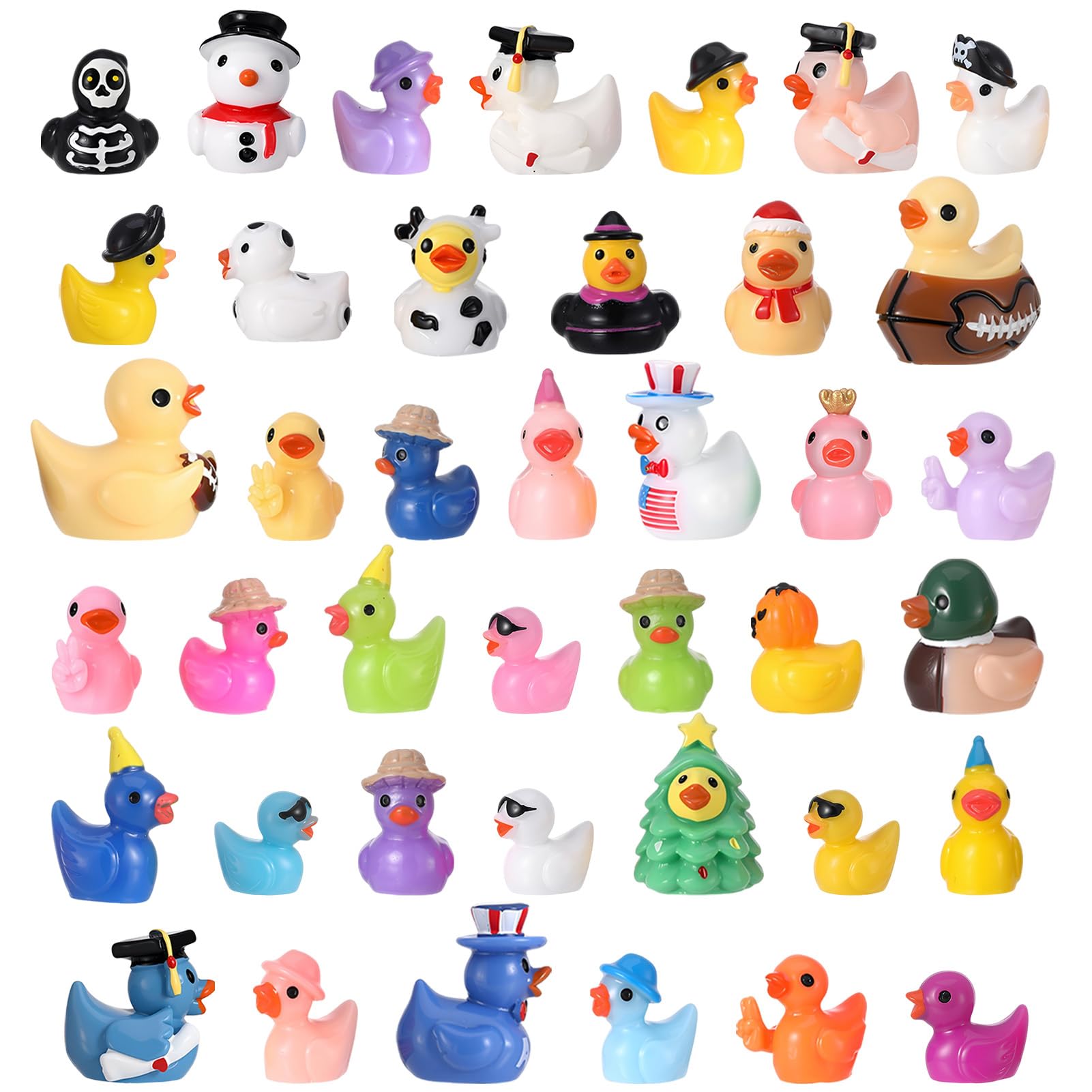 GGSTDDUP 40 Pack Multicolor Mini Resin Ducks, Novelty Holiday Ducks, Tiny Ducks to Hide Prank, Little Ducks Party Favor for Birthday, Graduation, Independence Day, Halloween, Christmas (40 Styles)