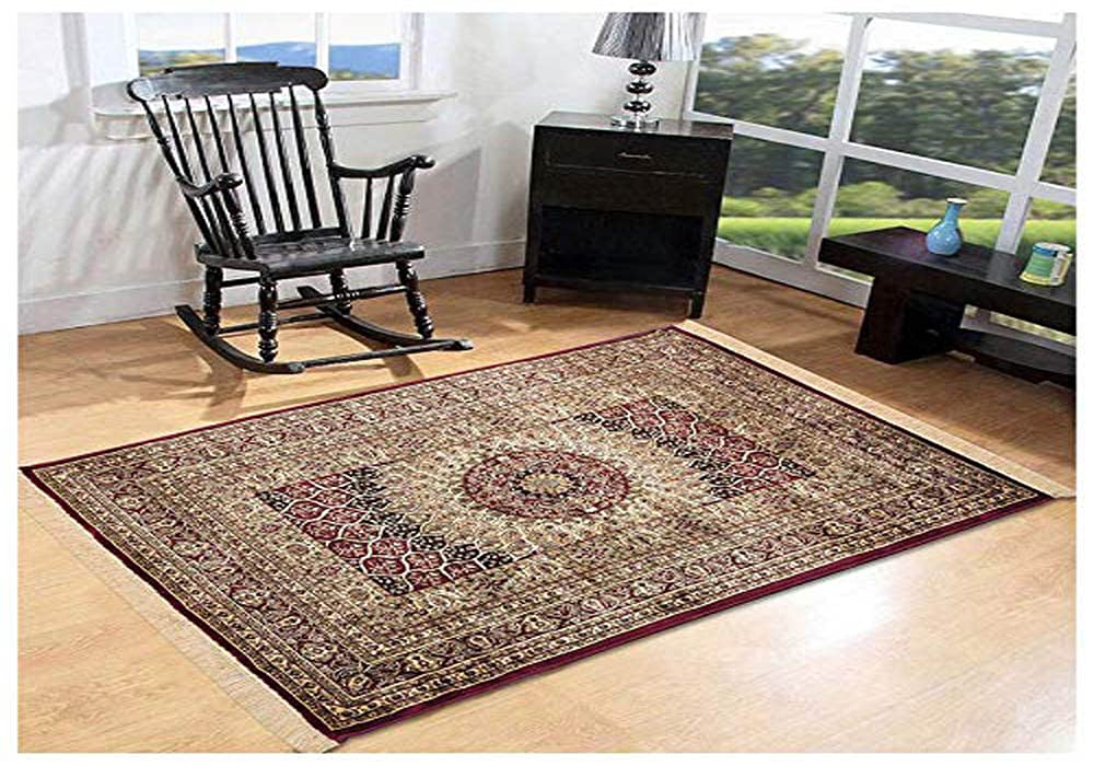 Buy Mahi Carpet Soft Traditional Maroon Silk Carpets for Living Room