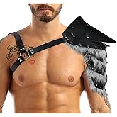 PURFUN Men's Medieval Faux Fur Leather Pauldron Shoulder Armor Halloween Cosplay Masquerade Viking Knight Adjustable Single Shoulder Armour Wrap Studded Body Chest Harness Guard Costume Accessory