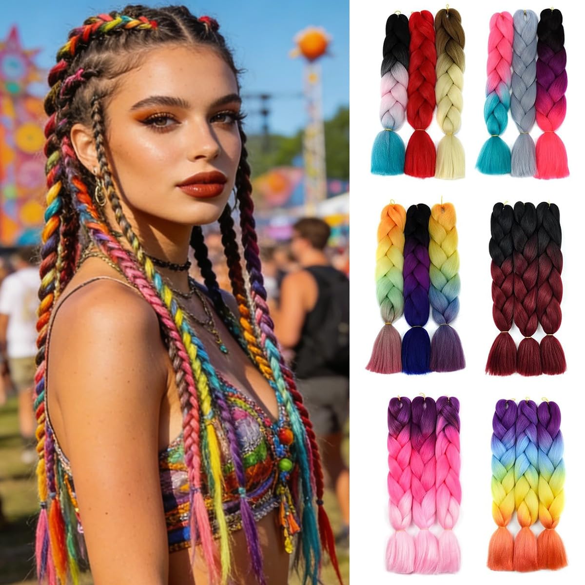 Yamel Braiding Hair Extension, Kanekalon Braiding Hair for Braiding Crochet Twist Box Braids Hair 24 Inch 3 Piece Random Colour Jumbo Braiding Hair