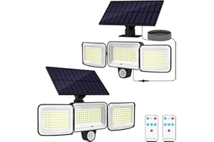 Adiding Solar Outdoor Lights, 3 Heads 3500LM LED Flood Light with 16.4 Ft Cable, 4 Modes Motion Sensor Solar Lights for Outside with Remote, Solar Powered Security Lights for Patio,Yard,Garage, 2 Pack