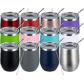 MEWAY 12oz Wine Tumbler Mix Color 12 Pack Bulk Gifts for Women, Vacuum Stainless Steel Travel Mug with Lid,Insulated Stemless Wine Cup Glass for Coffee,Cocktails,Drinks(Mix,Set of 12)