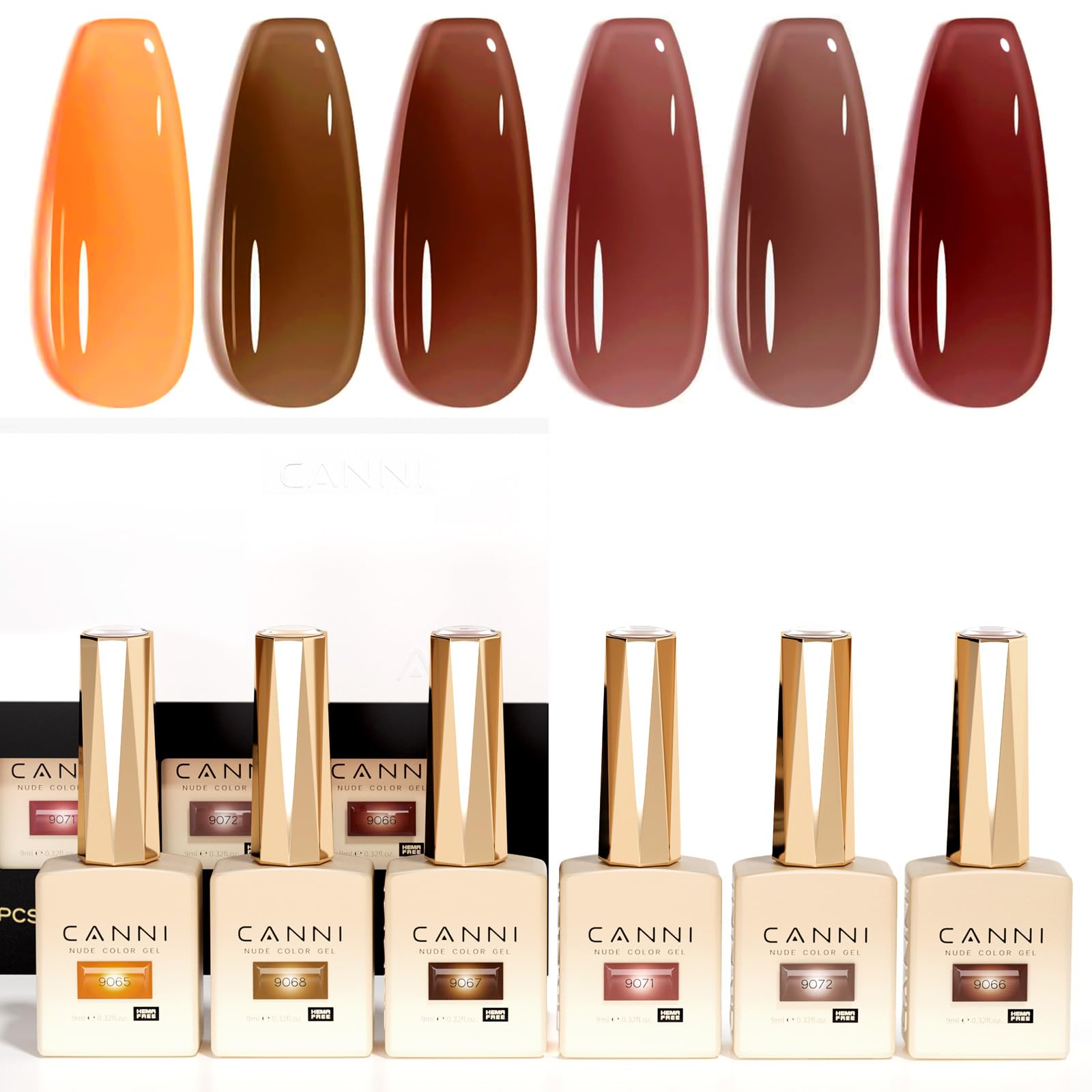 Photo 1 of CANNI 6 Colors 9 Ml Jelly Brown Gel Nail Polish Set- Jelly Neutral Transparent Dark Red Orange Colors Sheer Kit, Soak Off LED Nail Gel Manicure DIY at Home Salon Gifts