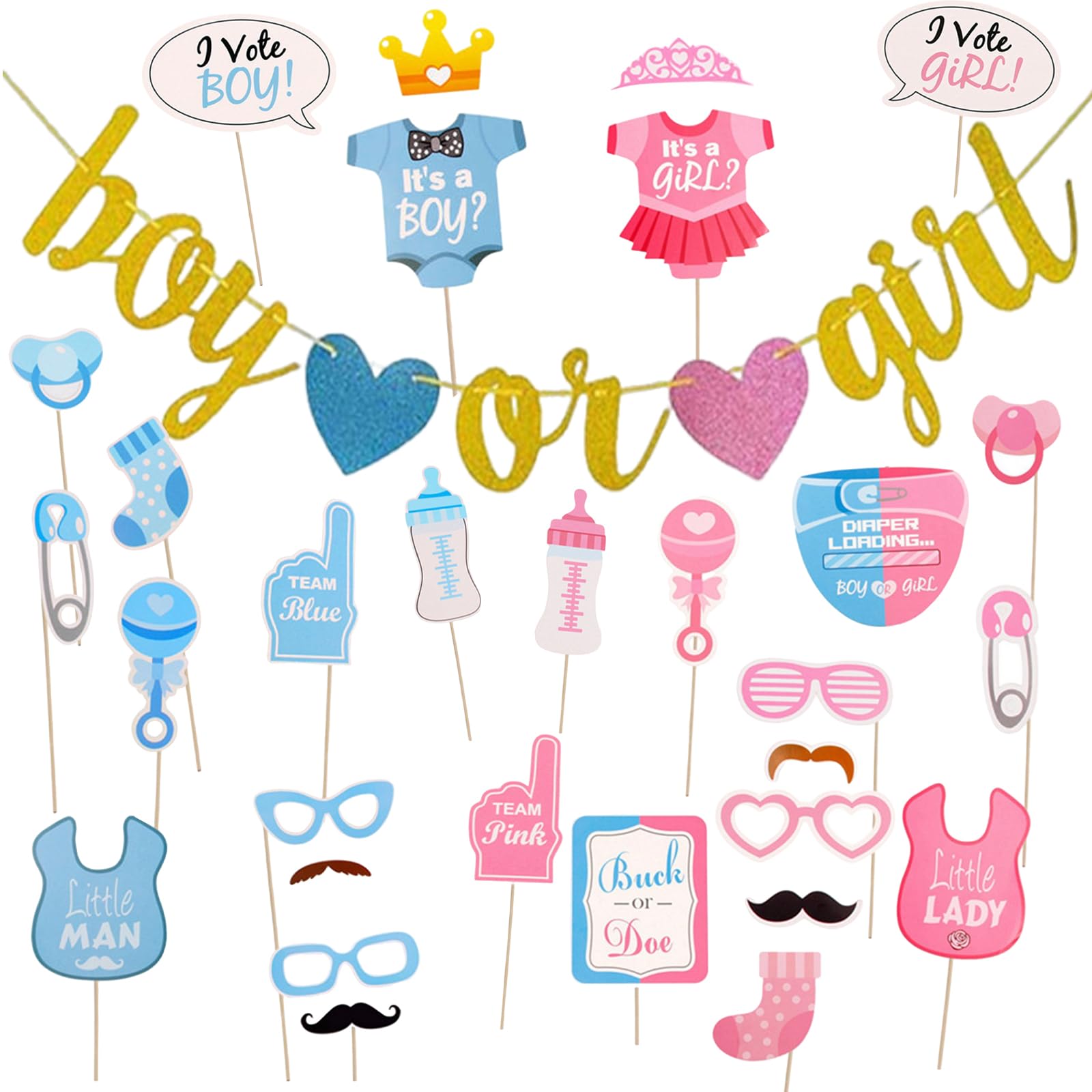 Bliceon Gender Reveal Decorations, New Born Baby Shower Photobooth Photocall, He Or She Gender Reveal Party Supplies