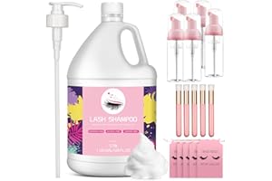 Buqikma Lash Shampoo Bulk - 3.78L Eyelash Shampoo Gentle Lash Cleanser with Dispenser Pump and 5 Lash Shampoo Bottles,5 Bags,5 Brushes,Lash Extension Shampoo Lash Bath for Salon Home Use