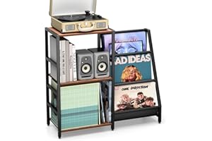 FEKTIK Record Player Stand, Turntable Stand with Vinyl Record Storage Holds up to 300+ Albums, 3-Tier Storage Cabinet And Table with Vinyl LP Display Shelf Holder, Turntable Cabinet Media Console for Living Room