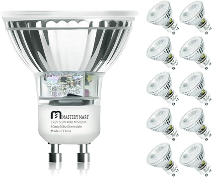 led gu10 spotlight light bulbs 50 watt equivalent 5 5w dimmable full glass cover reflector 5000k daylight 25000 hours ul listed energy star