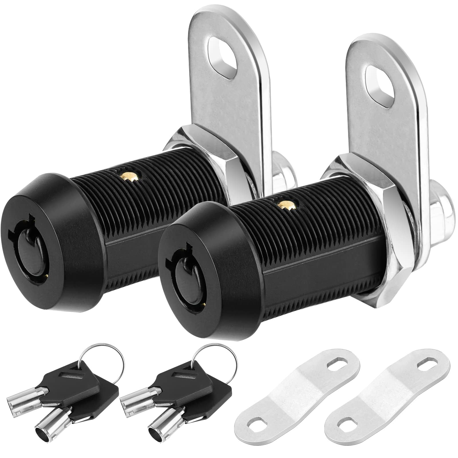 MACHSWON 2 Pack Cabinet Lock with Keys, 1-1/8'' Heavy Duty Tubular Cam Lock for RV Compartment Storage Locks, Full Set of RV Cam Locks (Black)