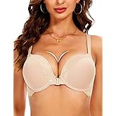 Upushall Front Closure Racerback Push Up Bra Super Padded Add 2 Cup Lace Underwire Lift Up Bras