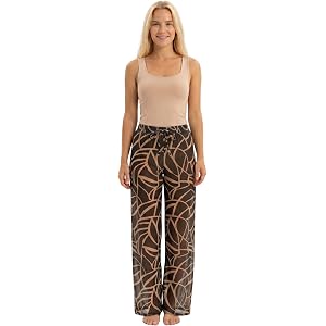 Tanvara Wide Leg Beach Pants Women Black Beige Geometric Print Swim Cover Up Quick Dry Elastic Waist S-XL