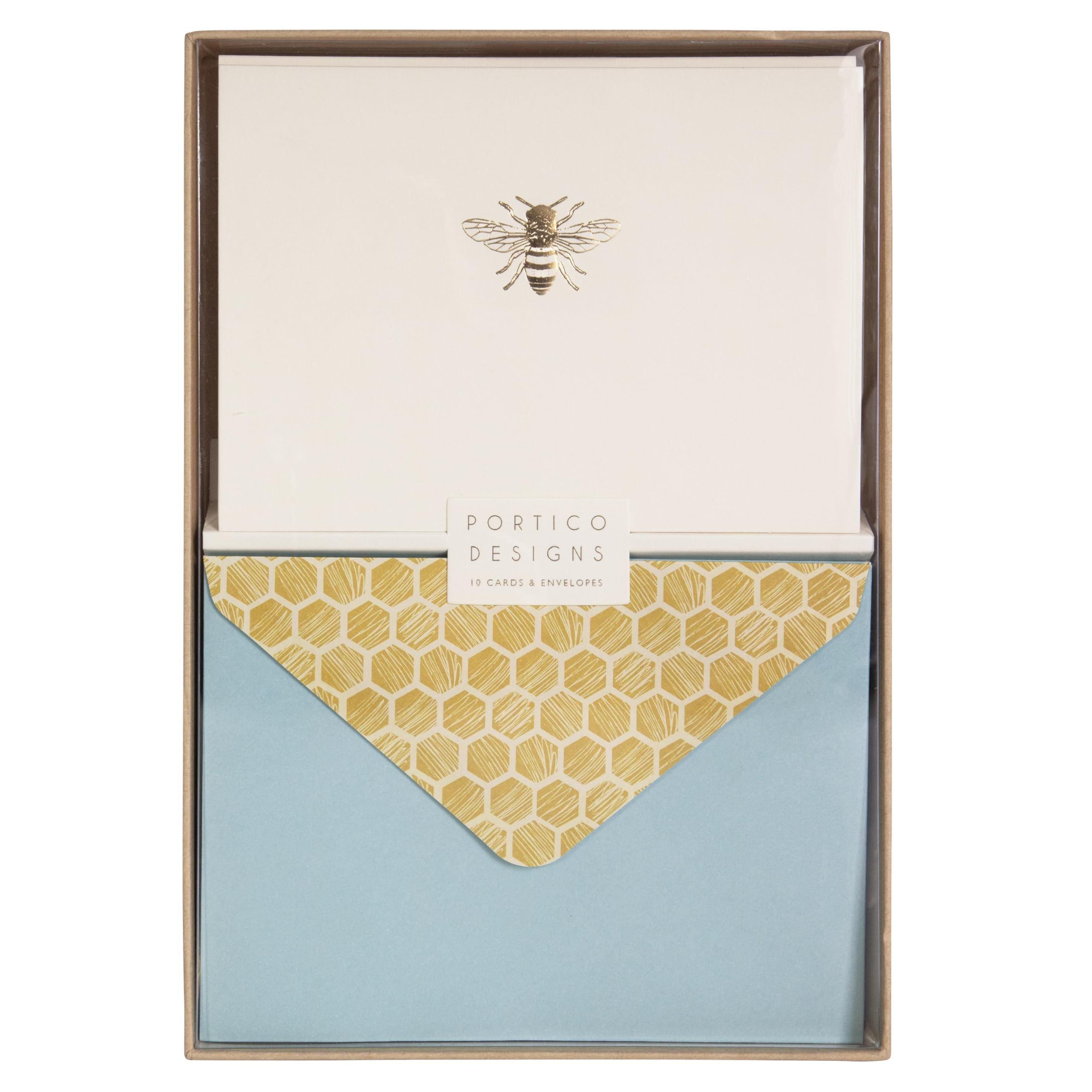 Portico Designs Gold Foil Bee Notecards with Envelopes, Blank Greeting Cards, A6 Size