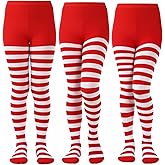 Sumind 3 Pairs Christmas Striped Tights Red White Striped Stocking Girls Women Candy Elf Tight Halloween Cosplay Elf Costume
