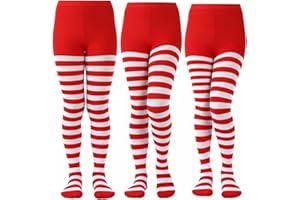 Sumind 3 Pairs Christmas Striped Tights Red White Striped Stocking Girls Women Candy Elf Tight Halloween Cosplay Elf Costume