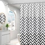 WOODFIB Shower Curtain 180x200 cm Black Chevron PEVA Anti-Mould 12 Hooks view 7