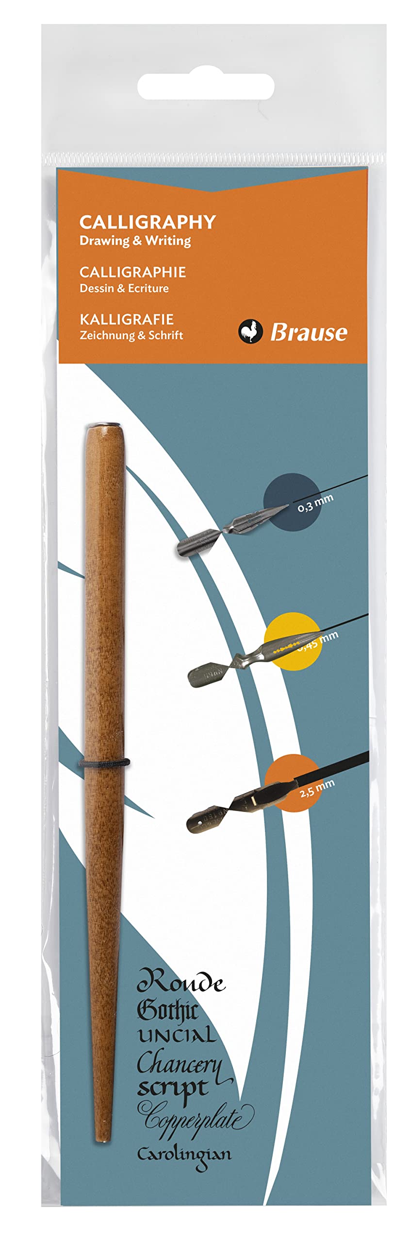 Clairefontaine 16004B - Calligraphy, drawing and writing pouch including nib holder and 3 metal nibs (65B/76B/Bandzug 2.5mm) - Calligraphy - Drawing - writing