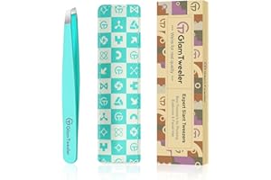 Expert Eyebrow Hair Removal Tweezer with Leather Case, GlamTweeler High Precision Slant Tip Stainless Steel Tweezers for Men and Women (Robin's Egg Blue)