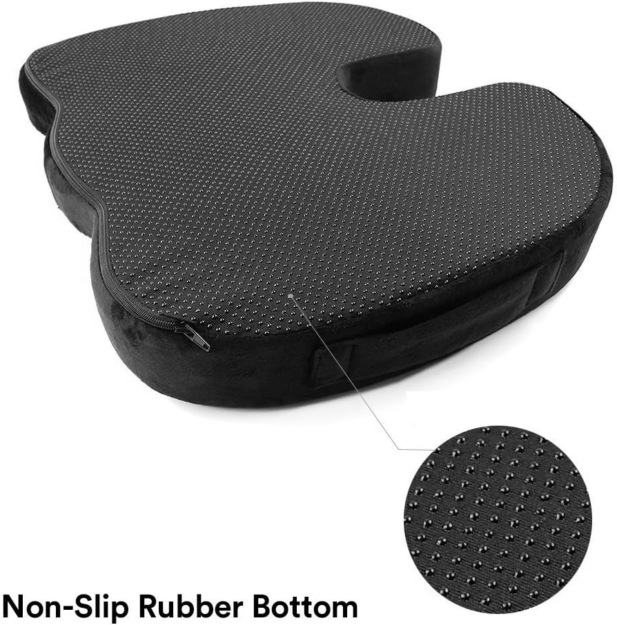 SnugPad Memory Foam Seat Cushion,Non-Slip Orthopedic Memory Foam Coccyx Cushion Designed for Sciatica & Back, Hip, and Tailbone Pain Relief, Fits Office Chair, Wheelchair ,Car Seat Cushion.Black: Home & Kitchen