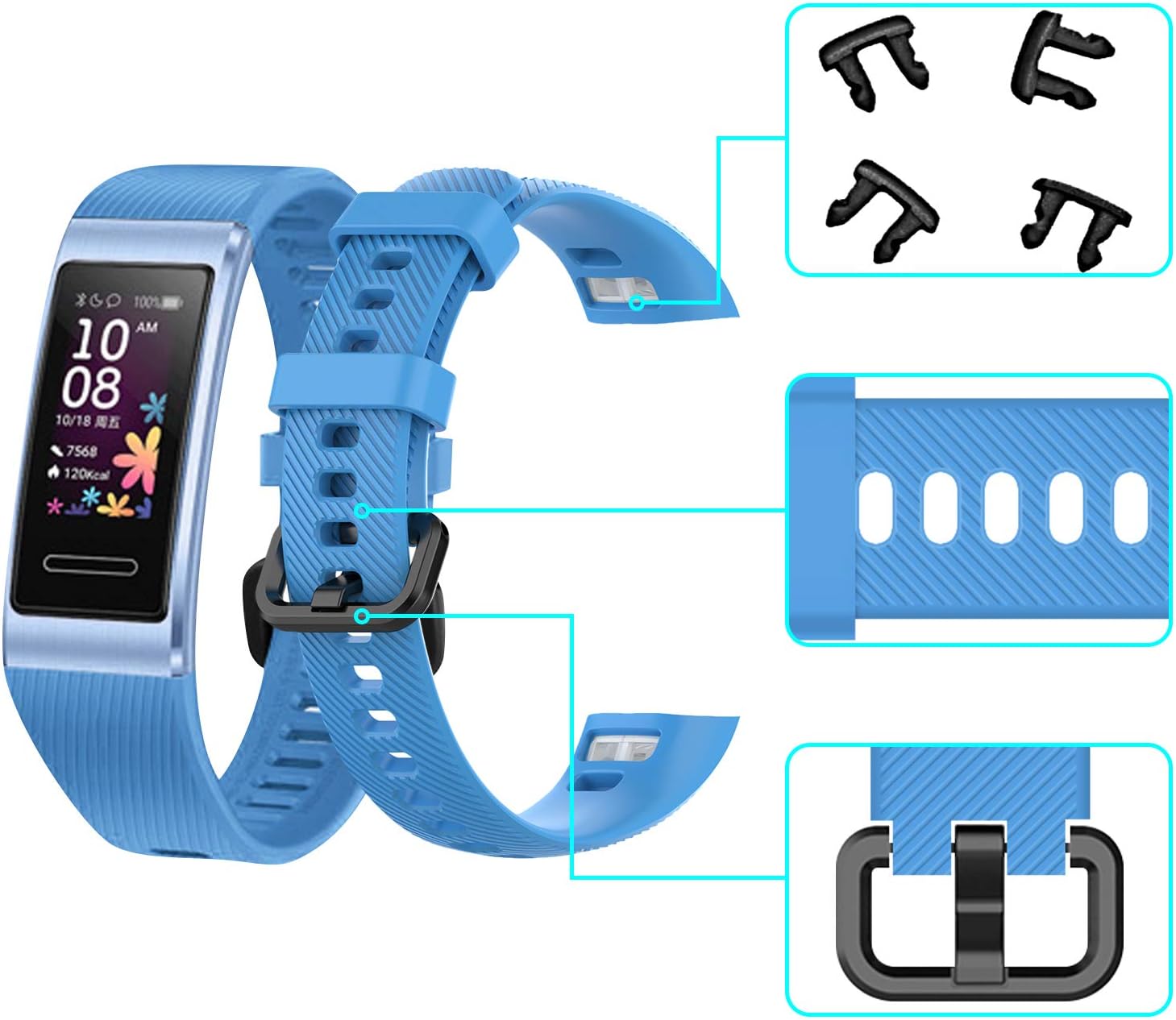teyiwei Sky-blue Silicone Wrist Strap Compatible for Band 3 Pro Replacement Watch Band Bracelet Compatible with Band 4 Pro - Image 4