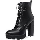 Z.Oufeier Women's Platform Ankle Boots Fashion Chunky Heel Lug Sole Combat Boots Lace Up High Heeled Booties
