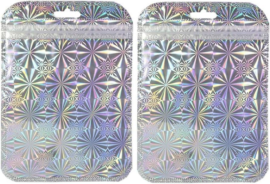 PAFUWEI 50 Pieces Clear Resealable Smell Proof Bags Plastic Foil Pouch Ziplock Mylar Bags for Jewelry Party Favor Food Storage, Silver