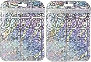 PAFUWEI 50 Pieces Clear Resealable Smell Proof Bags Plastic Foil Pouch Ziplock Mylar Bags for Jewelry Party Favor Food Storage, Silver