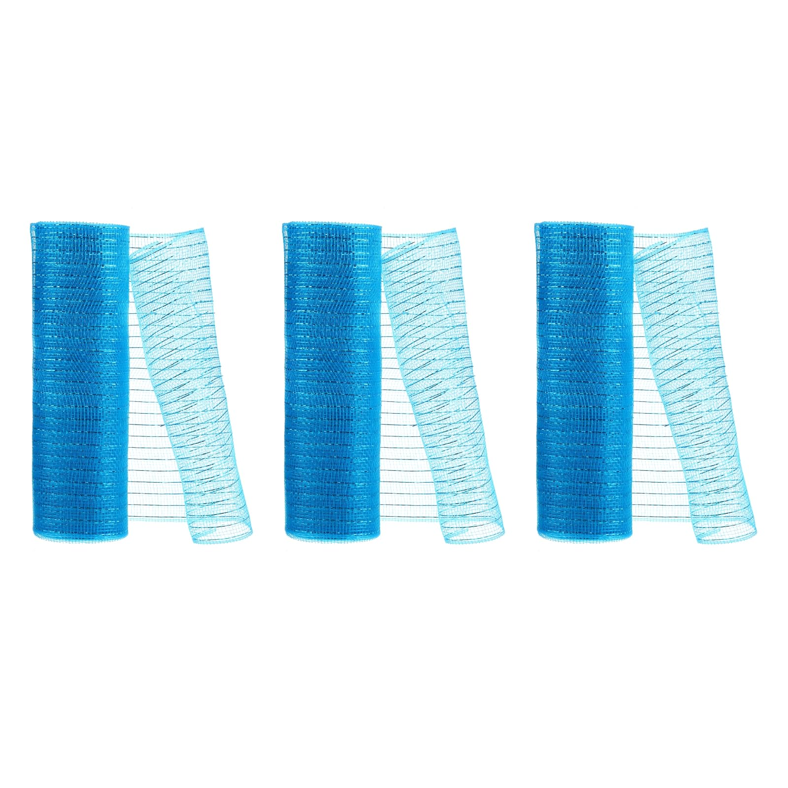 PATIKIL 3pcs Decorative Mesh, 10 Inch x 10 Yard Decorative Mesh Ribbon Roll Foil Metallic for Christmas Tree Wreaths Decoration,Blue