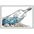 Maydear Cross Stitch Kits Stamped Full Range of Embroidery Starter Kits for Beginners DIY 11CT 3 Strands - Sea in Bottle 21.3×15(inch)
