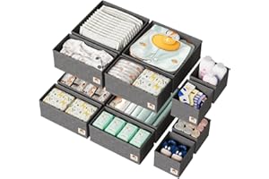 ZenStorage Sturdy Drawer Organizers (12-Pack) - Fabric Dresser Drawer Organizers & Dividers for Nursery Organization, Baby Organizers and Storage for Clothes, Socks & Underwear, Grey