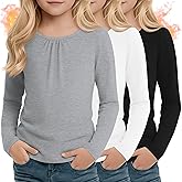 LessonZoo 3 Packs Girls Long Sleeve Thermal Shirts Round Neck Fleece Lined Tops Base Layer Soft Basic Tees Warm Plain Clothes