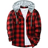 ZITY Men's Flannel Hoodie Shirts Casual Button Down Plaid Shirt Jackets for Men Long Sleeve Stylish Hooded with Pocket