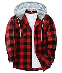 ZITY Men's Flannel Hoodie Shirts Casual Button Down