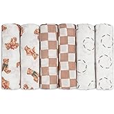 GLLQUEN BABY Receiving Blanket Boy Cotton Muslin Swaddle Blankets Girl Newborn Squares Breathable & Soft Thin Baby Blankets Cloths Double Absorbent Infant Swaddling Wrap - 6 Pack (Christmas Bear)