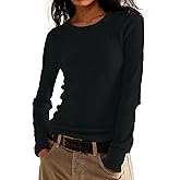 Womens Waffle Knit Tops Long Sleeve Shirts Slim Fitted Pullover Crewneck Shirt Fall Winter Tops 2025