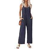 Ekouaer Jumpsuits for Women Loose Sleeveless Adjustable Spaghetti Strap Romper Stretchy Wide Leg Pants Outfits with Pockets