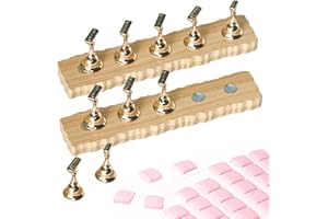 BPrettier Nail Holder for Painting Nails 2 Set Super Magnetic Nail Stand for Press on, Press on Nail Stand with 96 Pcs Reusable Sticky Putty for Nail Art Display Home & Salon Use.(Wood & Gold)