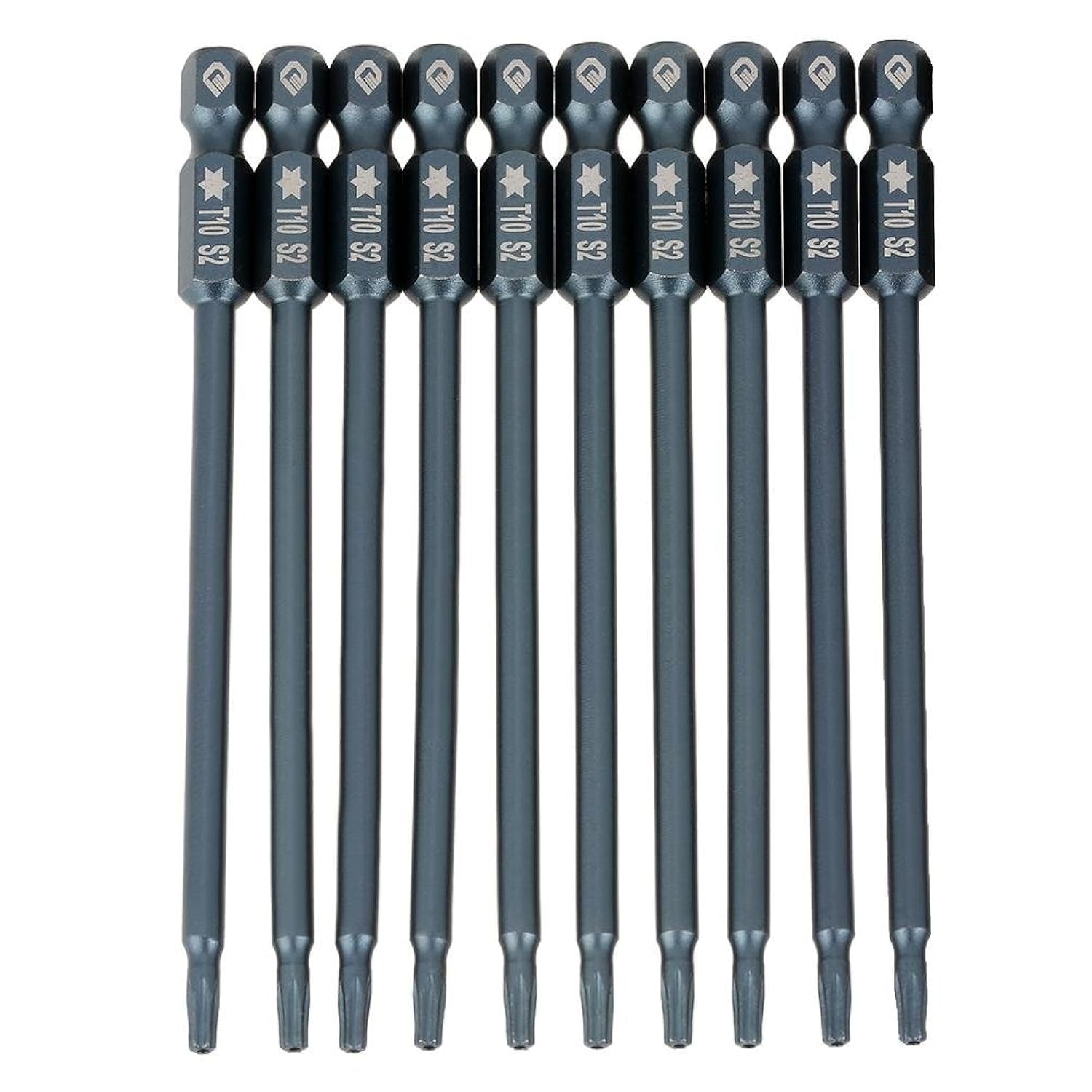 10Pcs 100mm Long T10 Torx Screwdriver Bits Set S2 Alloy Steel 1/4" Hex Shank Magnetic Security Star Head Screwdriver Bits (H6.3 * 100mm*T10)