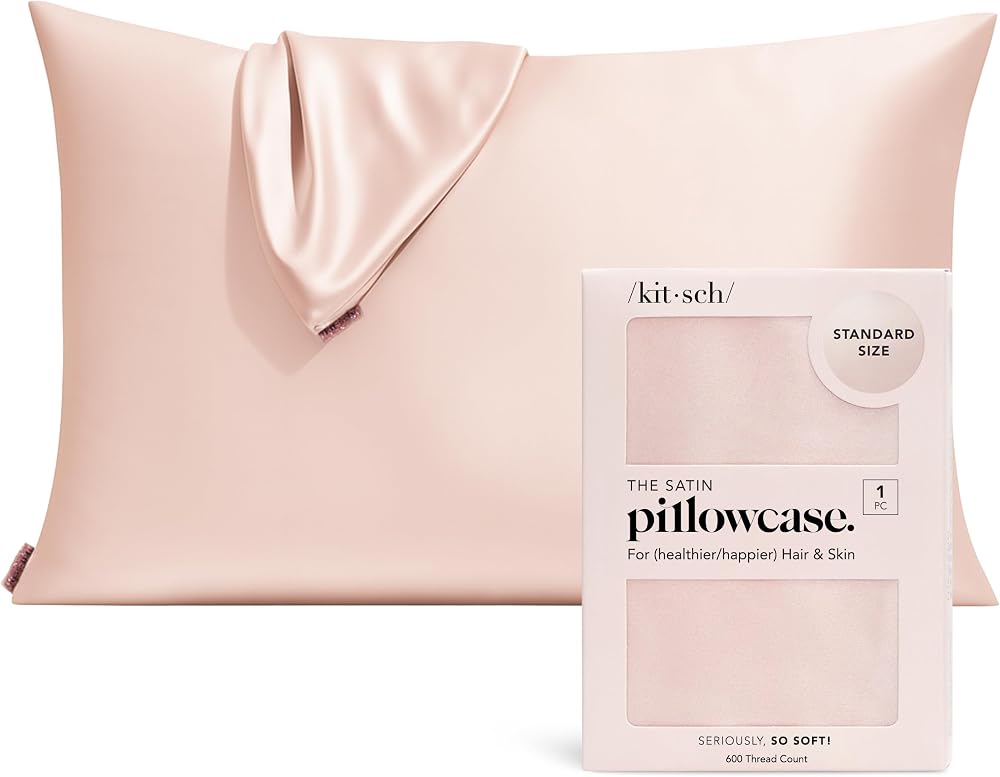 Kitsch Satin Pillowcase with Zipper, Blush, Queen Size, Machine Washable