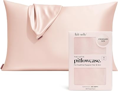 Kitsch Satin Pillowcase with Zipper, Blush, Queen Size, Machine Washable