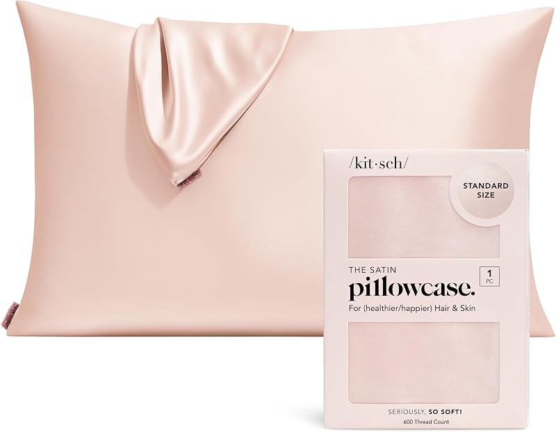 Kitsch Satin Pillowcase with Zipper, Blush, Queen Size, Machine Washable