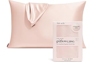 Kitsch Lot de 1 taie d'oreiller en satin rafraîchissant avec fermeture à glissière pour cheveux et peau – Couvre-oreiller en satin plus doux que la soie (taille standard/grand lit, rose poudré)