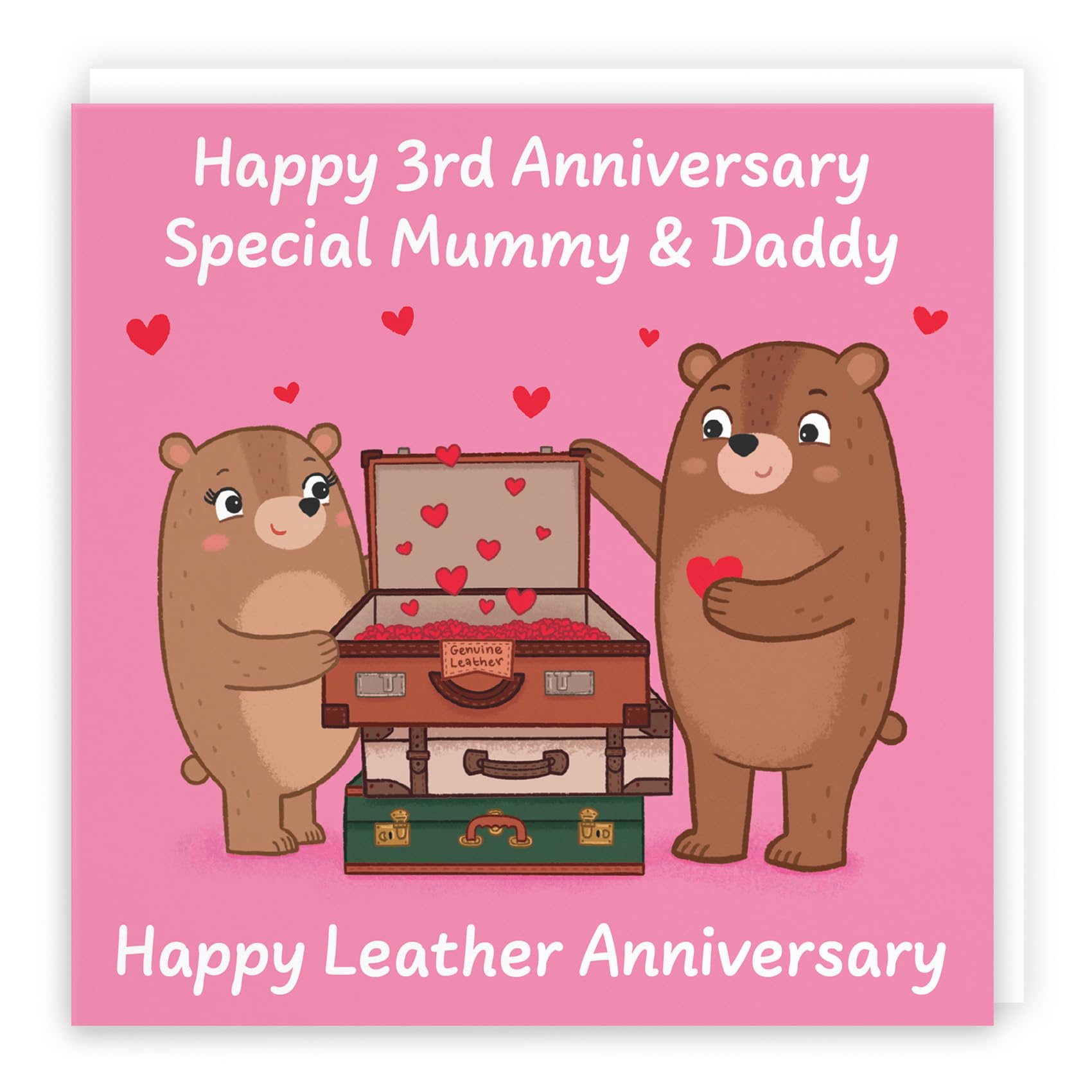 Hunts England - Mummy And Daddy 3rd Anniversary Card - Leather Anniversary - Third Anniversary - 3 Years - Cute Fun Bears Card - Love Story Collection