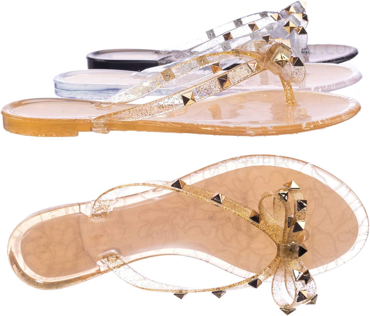 Aquapillar Metal Stud Clear Lucite Jelly Slides - Women Flat Sandal Flip Flops