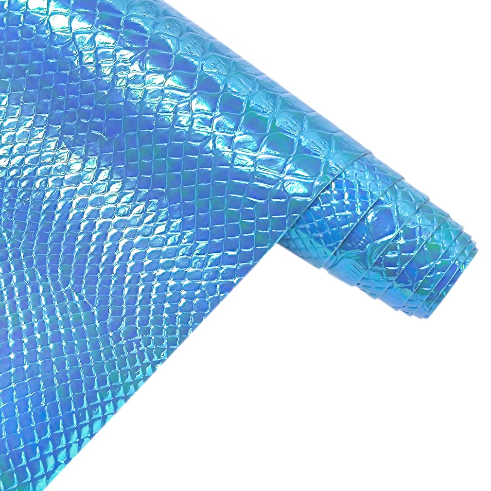 30x135cm Holographic Crocodile Skin Vinyl, Metallic Alligator Faux Leather, Embossed Craft Fabric for DIY Sewing Project (Blue)