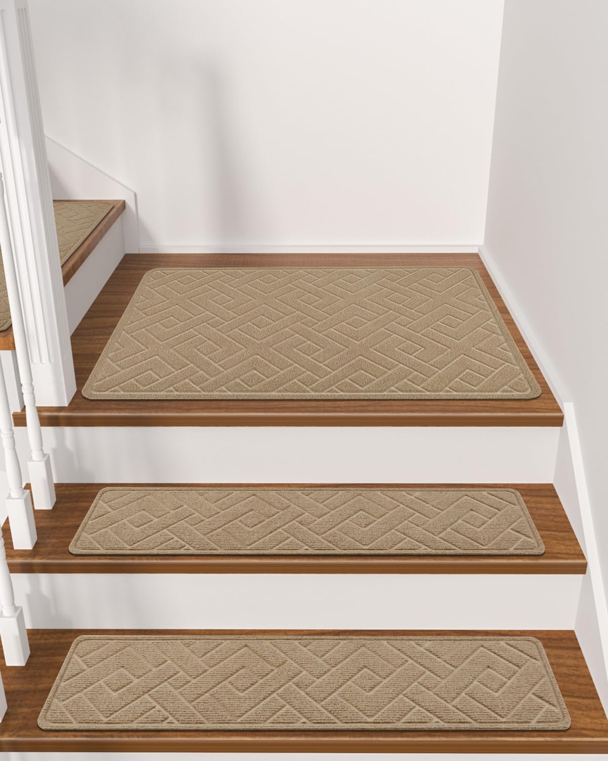 Photo 1 of ***1 PIECE INCLUDED***Stair Tread for Wooden Steps Indoor Landing Rug Non Slip, Peel and Stick Stair Tread Matching-Mat 20"X32" Landing Slip Resistant Stair Rug for Kids and Dogs, Polyester Stair Landing Mat, Beige***1 PIECE INCLUDED***